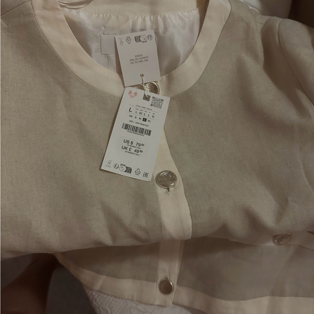 NWT Zara short sleeve blazer linen- Large - Picture 5 of 5
